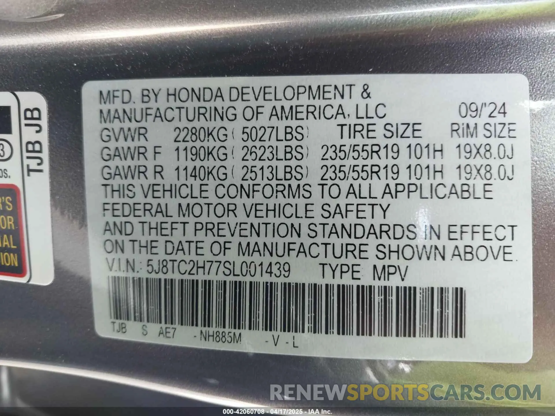 9 Photograph of a damaged car 5J8TC2H77SL001439 ACURA RDX 2025