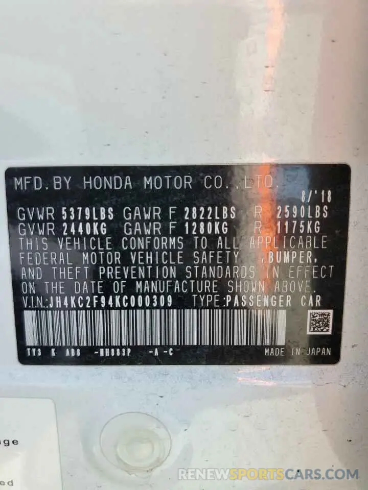 12 Photograph of a damaged car JH4KC2F94KC000309 ACURA RLX 2019