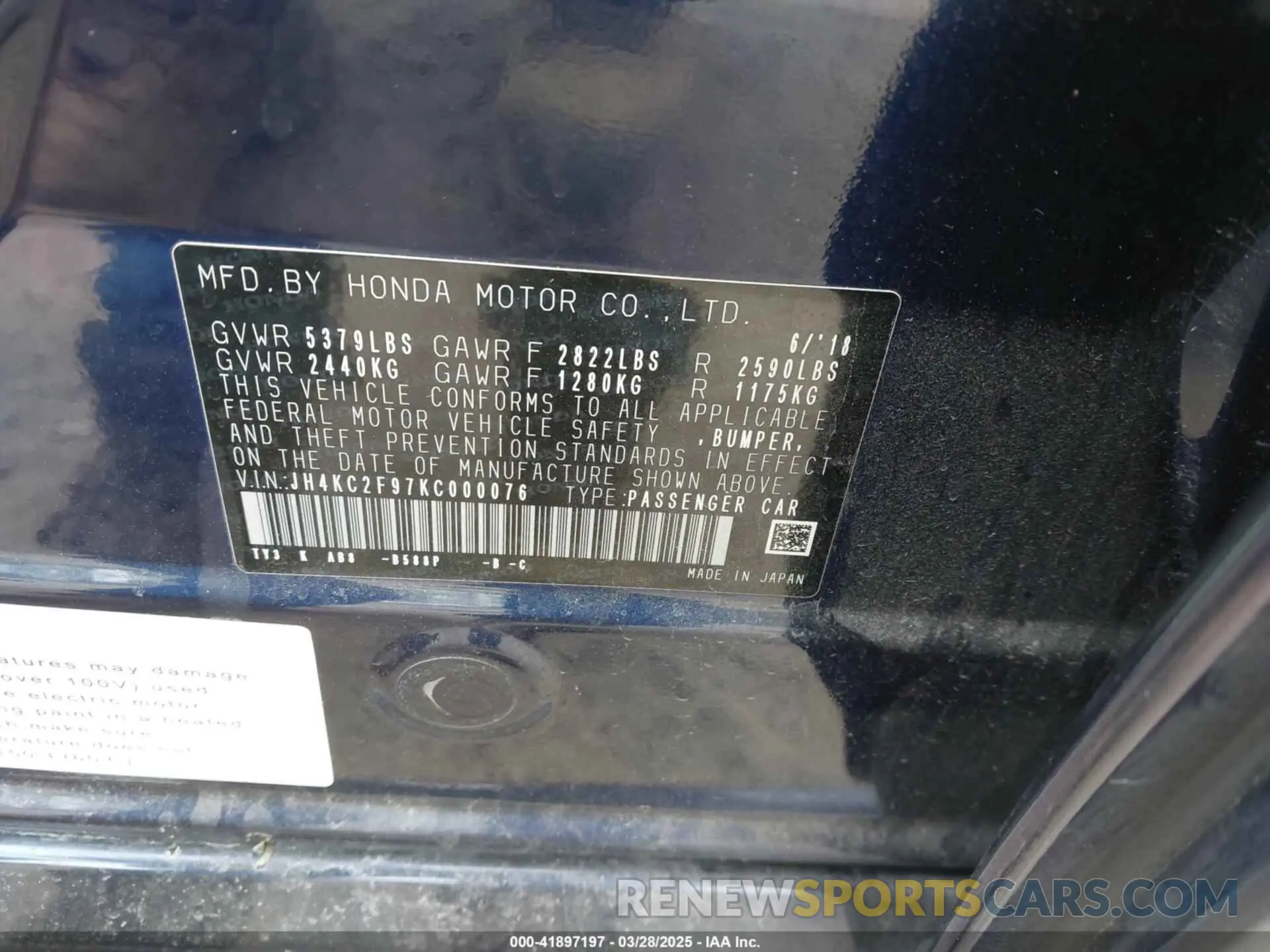 9 Photograph of a damaged car JH4KC2F97KC000076 ACURA RLX 2019