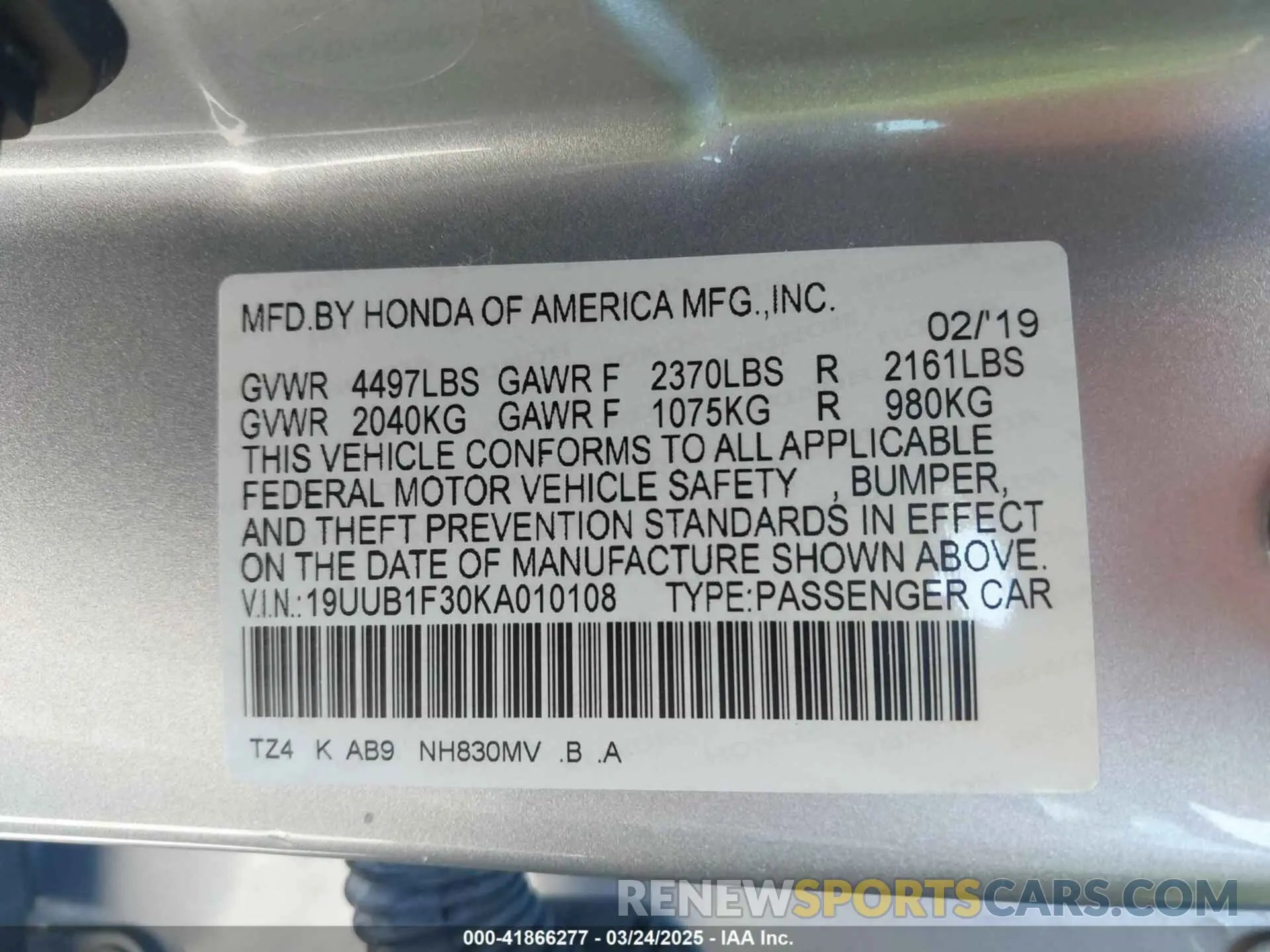 9 Photograph of a damaged car 19UUB1F30KA010108 ACURA TLX 2019