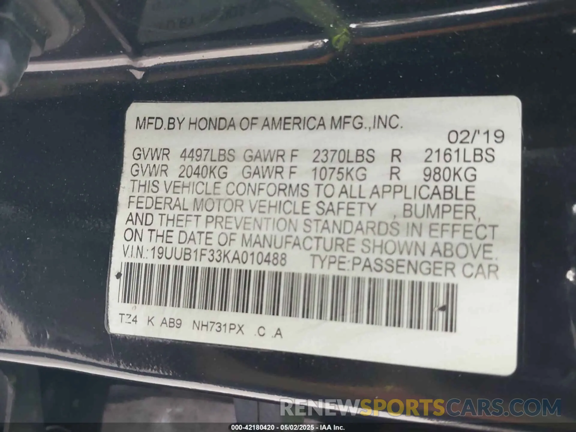 9 Photograph of a damaged car 19UUB1F33KA010488 ACURA TLX 2019