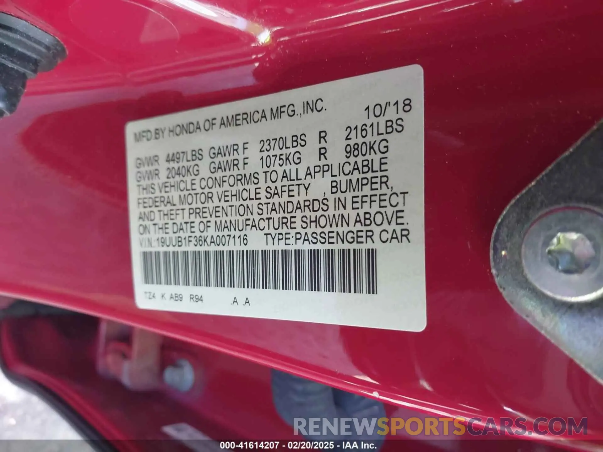 9 Photograph of a damaged car 19UUB1F36KA007116 ACURA TLX 2019