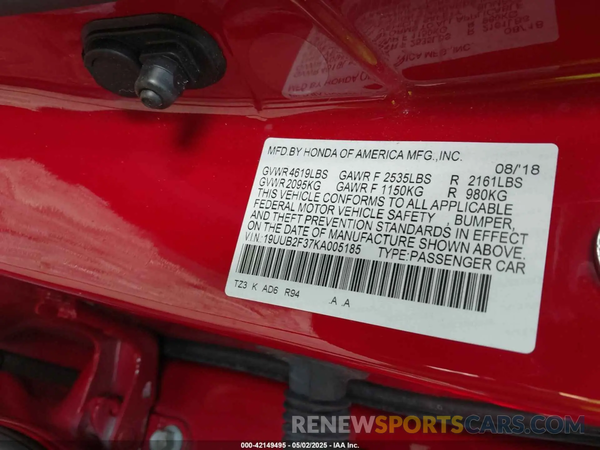 9 Photograph of a damaged car 19UUB2F37KA005185 ACURA TLX 2019