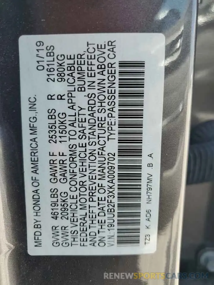 12 Photograph of a damaged car 19UUB2F3XKA009702 ACURA TLX 2019