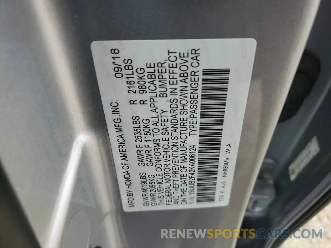 13 Photograph of a damaged car 19UUB2F42KA006124 ACURA TLX 2019