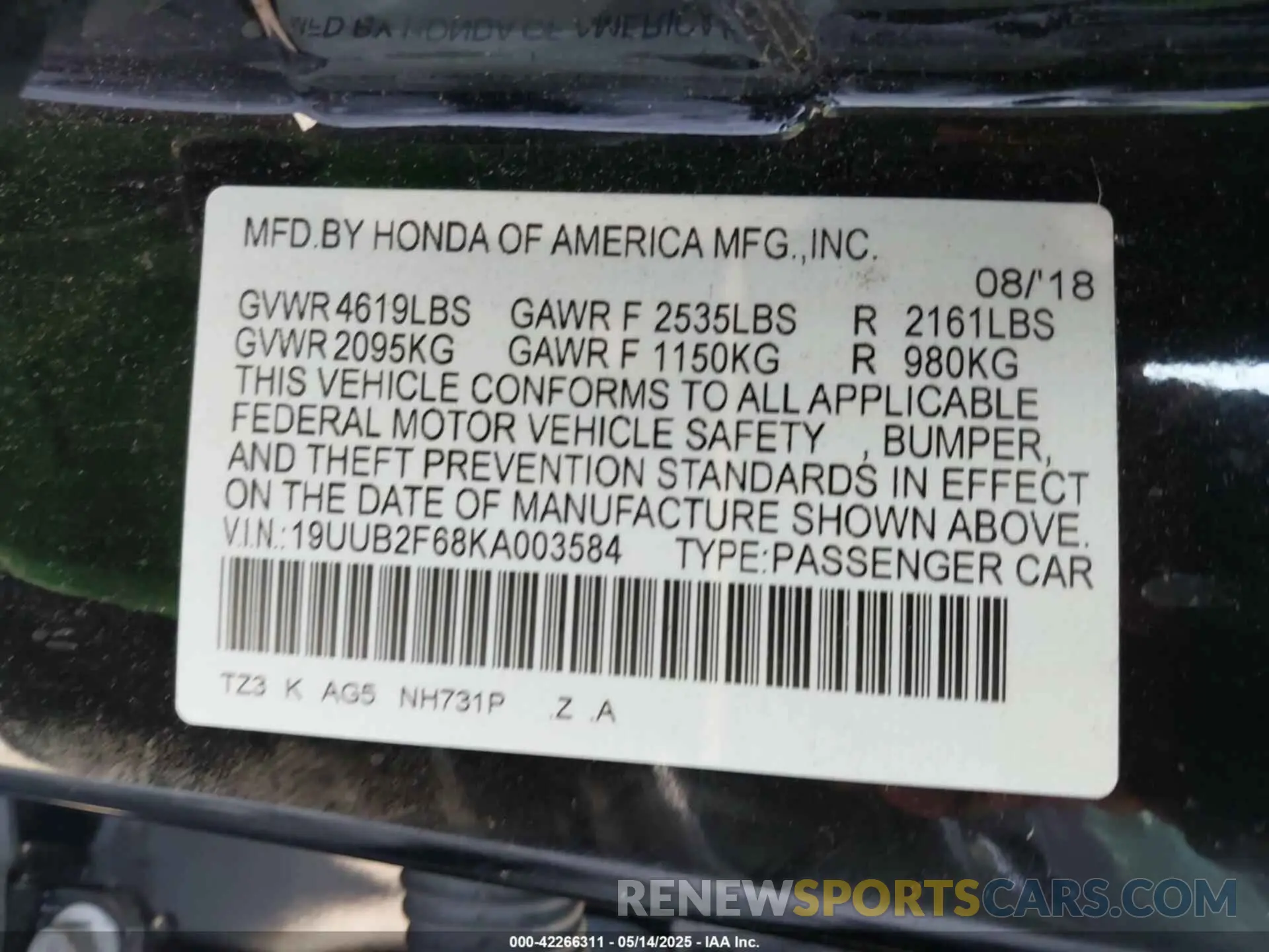 9 Photograph of a damaged car 19UUB2F68KA003584 ACURA TLX 2019