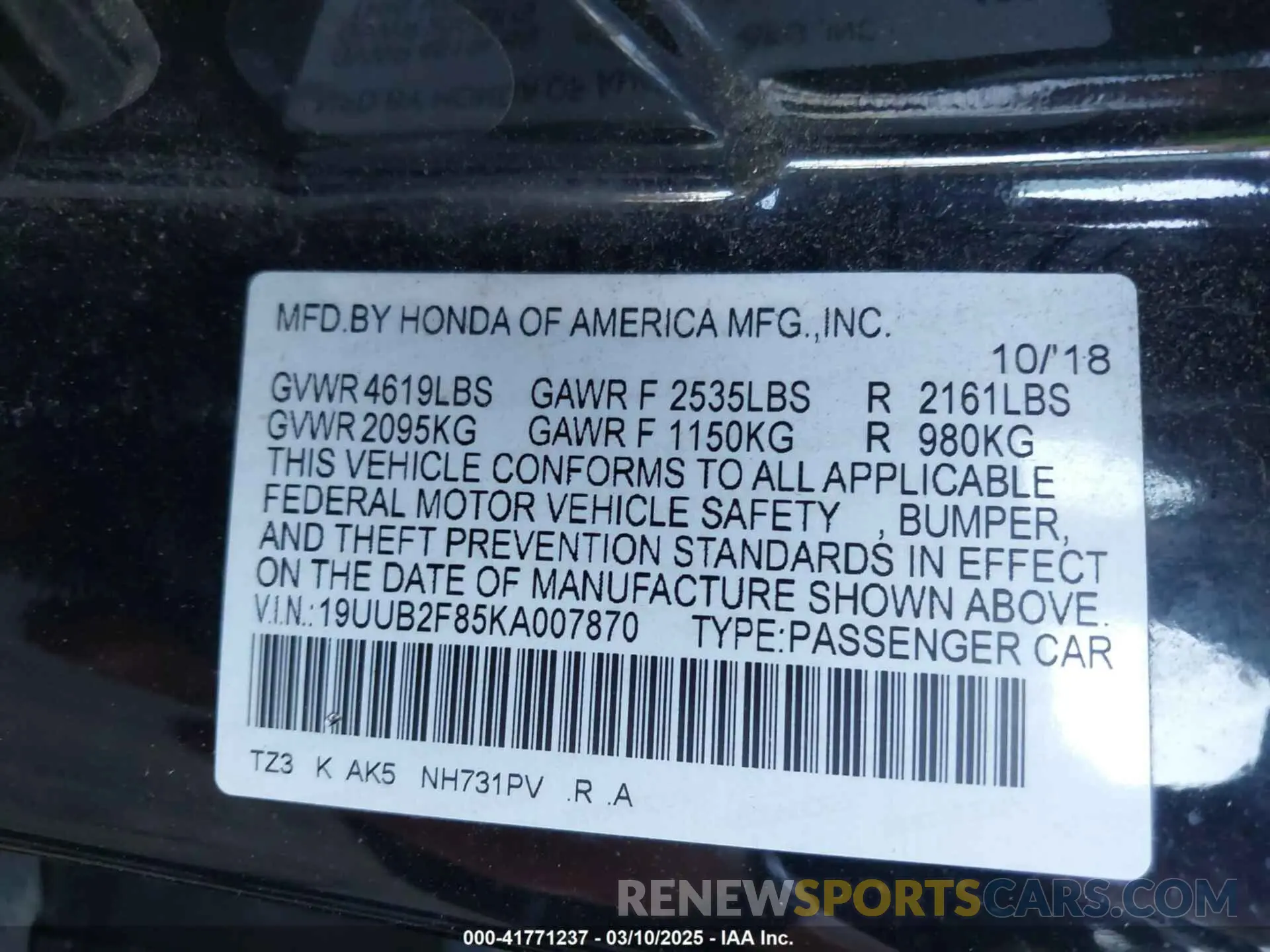 9 Фотография поврежденного автомобиля 19UUB2F85KA007870 ACURA TLX 2019