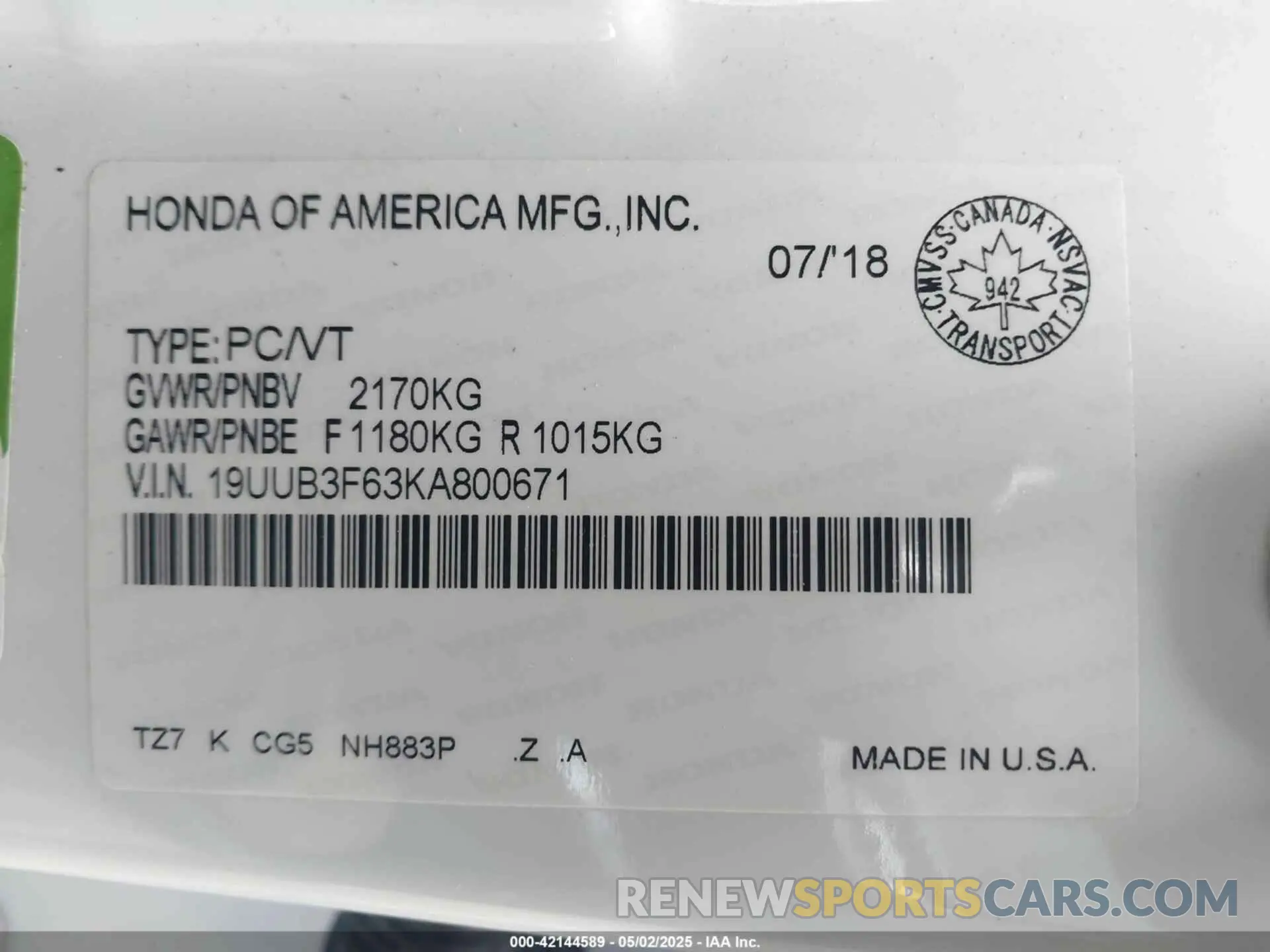 9 Photograph of a damaged car 19UUB3F63KA800671 ACURA TLX 2019