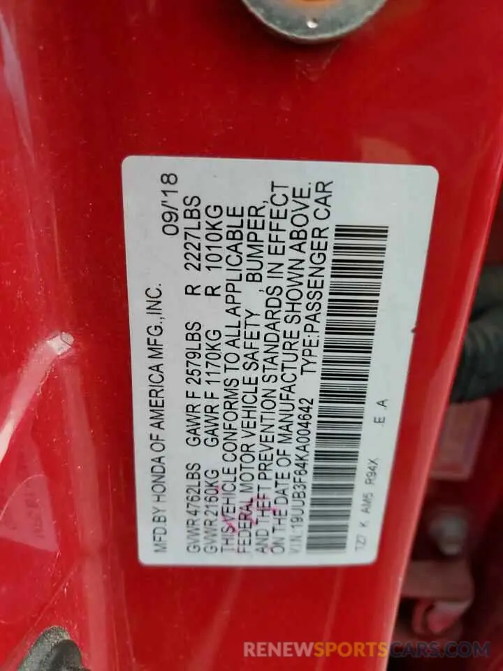 12 Photograph of a damaged car 19UUB3F64KA004642 ACURA TLX 2019
