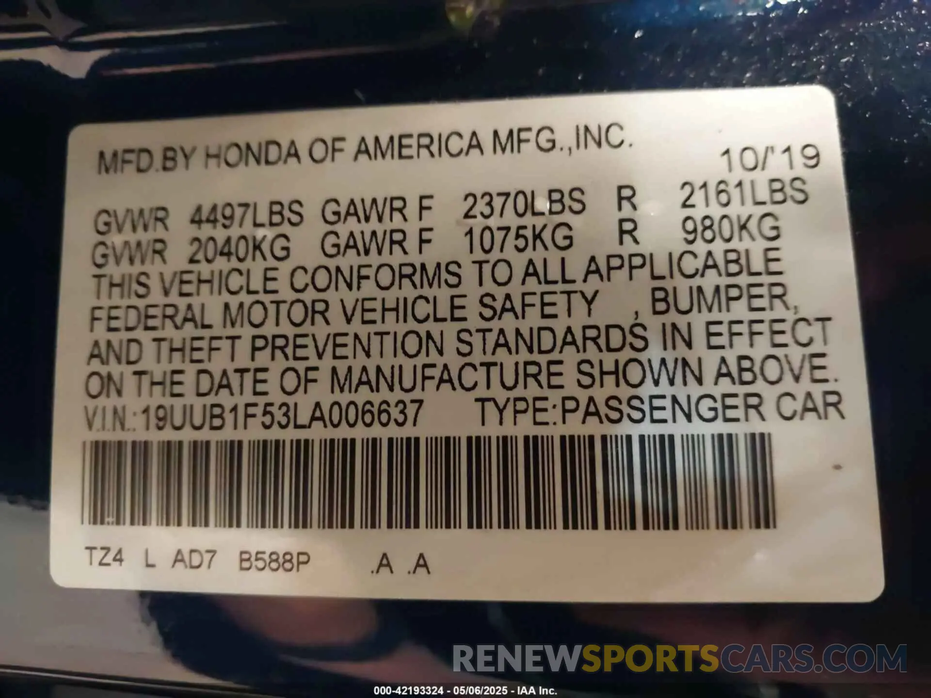 9 Photograph of a damaged car 19UUB1F53LA006637 ACURA TLX 2020