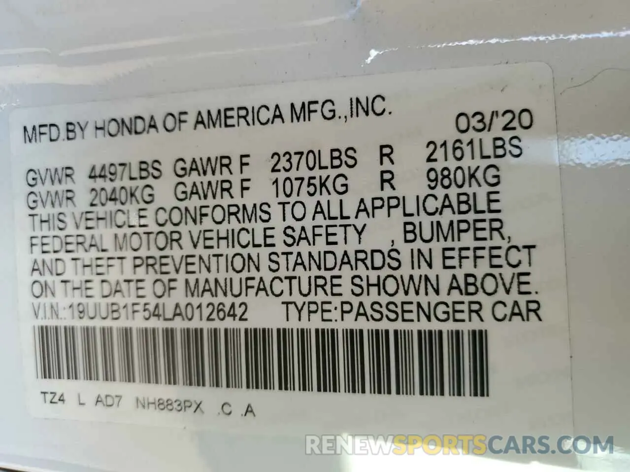 12 Photograph of a damaged car 19UUB1F54LA012642 ACURA TLX 2020