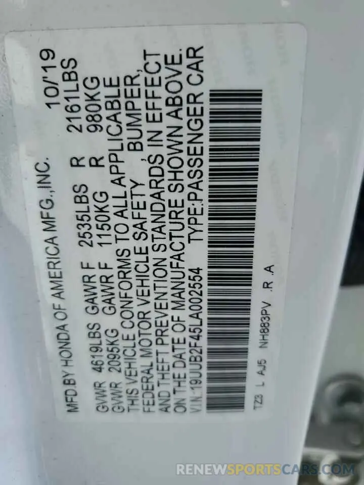 13 Photograph of a damaged car 19UUB2F45LA002554 ACURA TLX 2020