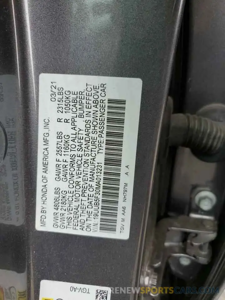 12 Фотография поврежденного автомобиля 19UUB5F30MA013231 ACURA TLX 2021