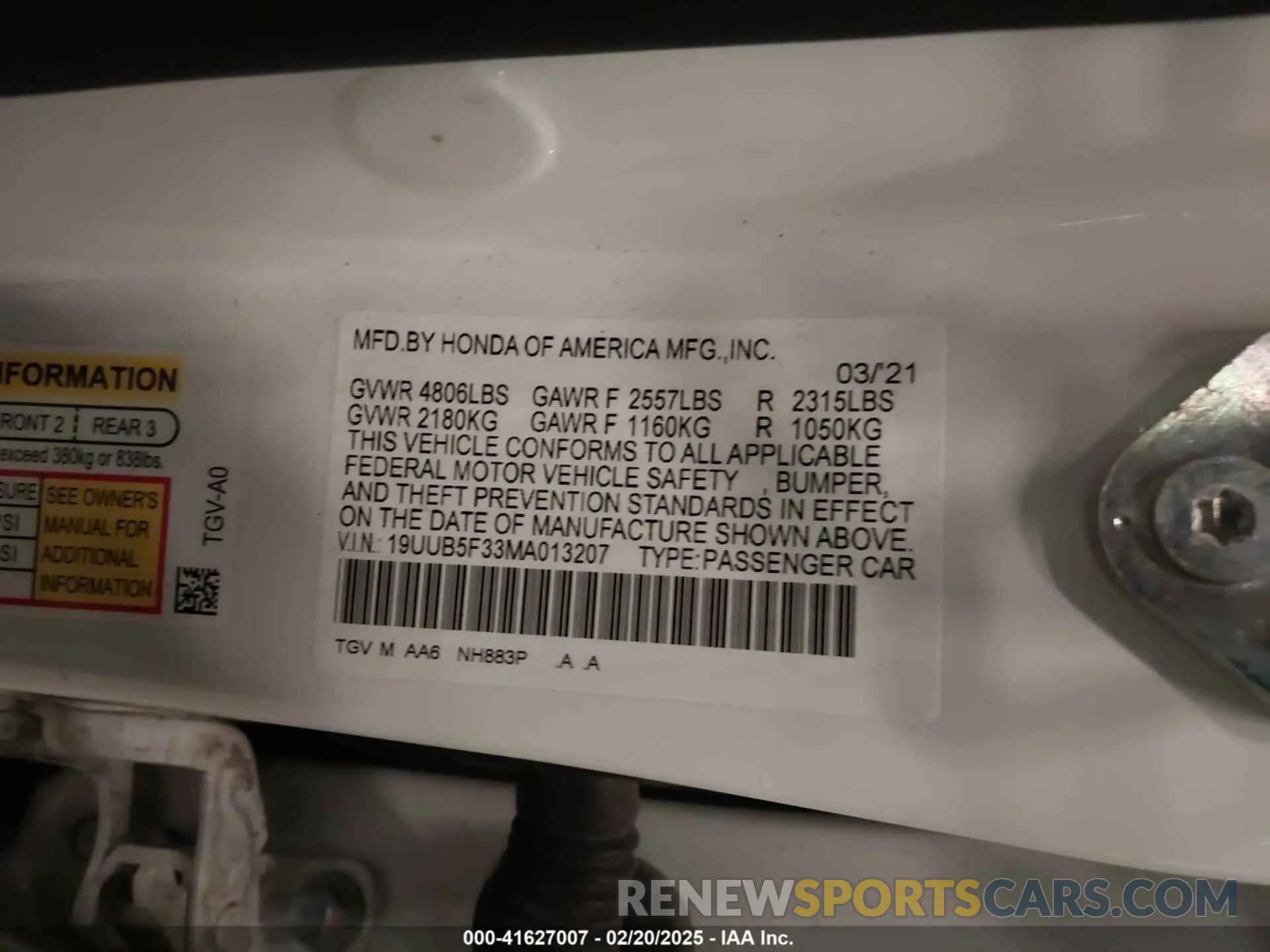 9 Фотография поврежденного автомобиля 19UUB5F33MA013207 ACURA TLX 2021