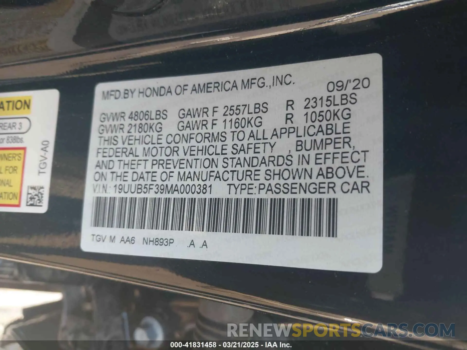 9 Photograph of a damaged car 19UUB5F39MA000381 ACURA TLX 2021