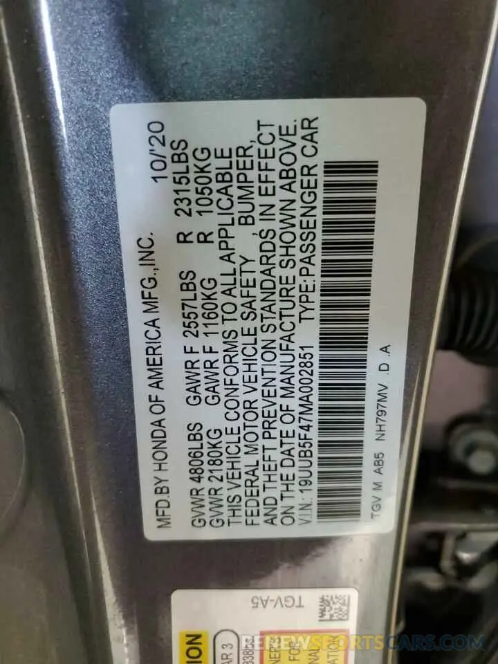 12 Фотография поврежденного автомобиля 19UUB5F47MA002851 ACURA TLX 2021