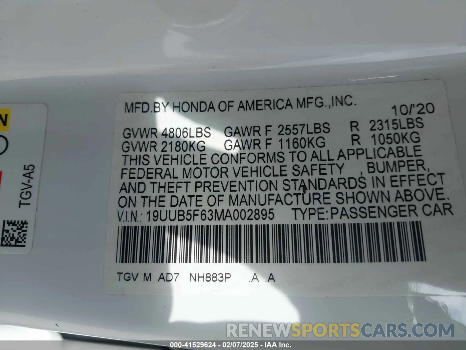 9 Фотография поврежденного автомобиля 19UUB5F63MA002895 ACURA TLX 2021