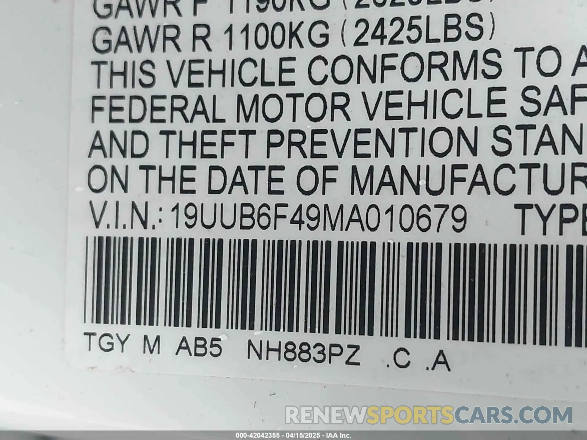 9 Фотография поврежденного автомобиля 19UUB6F49MA010679 ACURA TLX 2021