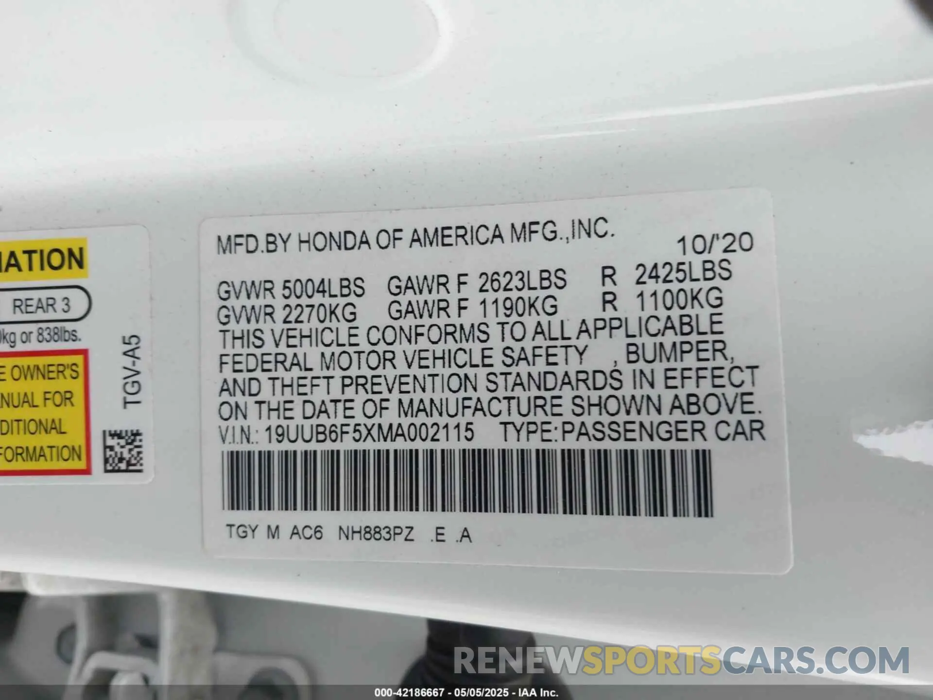 9 Фотография поврежденного автомобиля 19UUB6F5XMA002115 ACURA TLX 2021