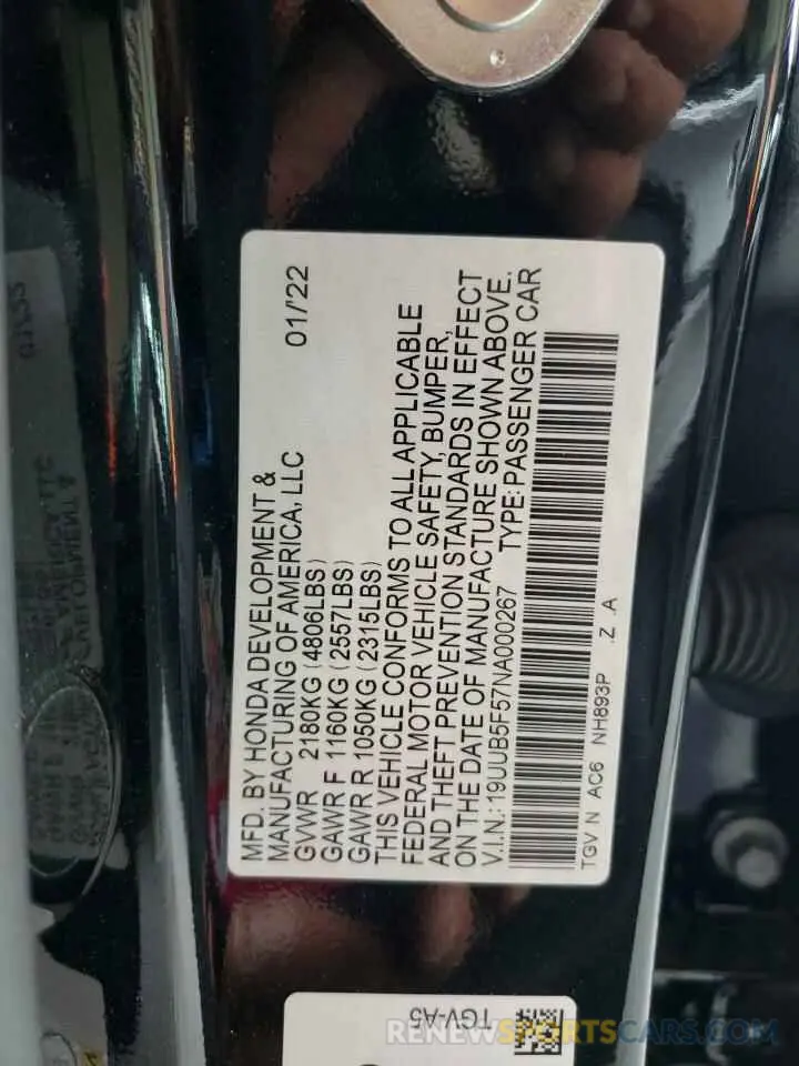 12 Photograph of a damaged car 19UUB5F57NA000267 ACURA TLX 2022