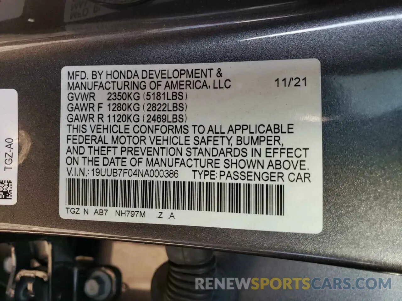 12 Фотография поврежденного автомобиля 19UUB7F04NA000386 ACURA TLX 2022