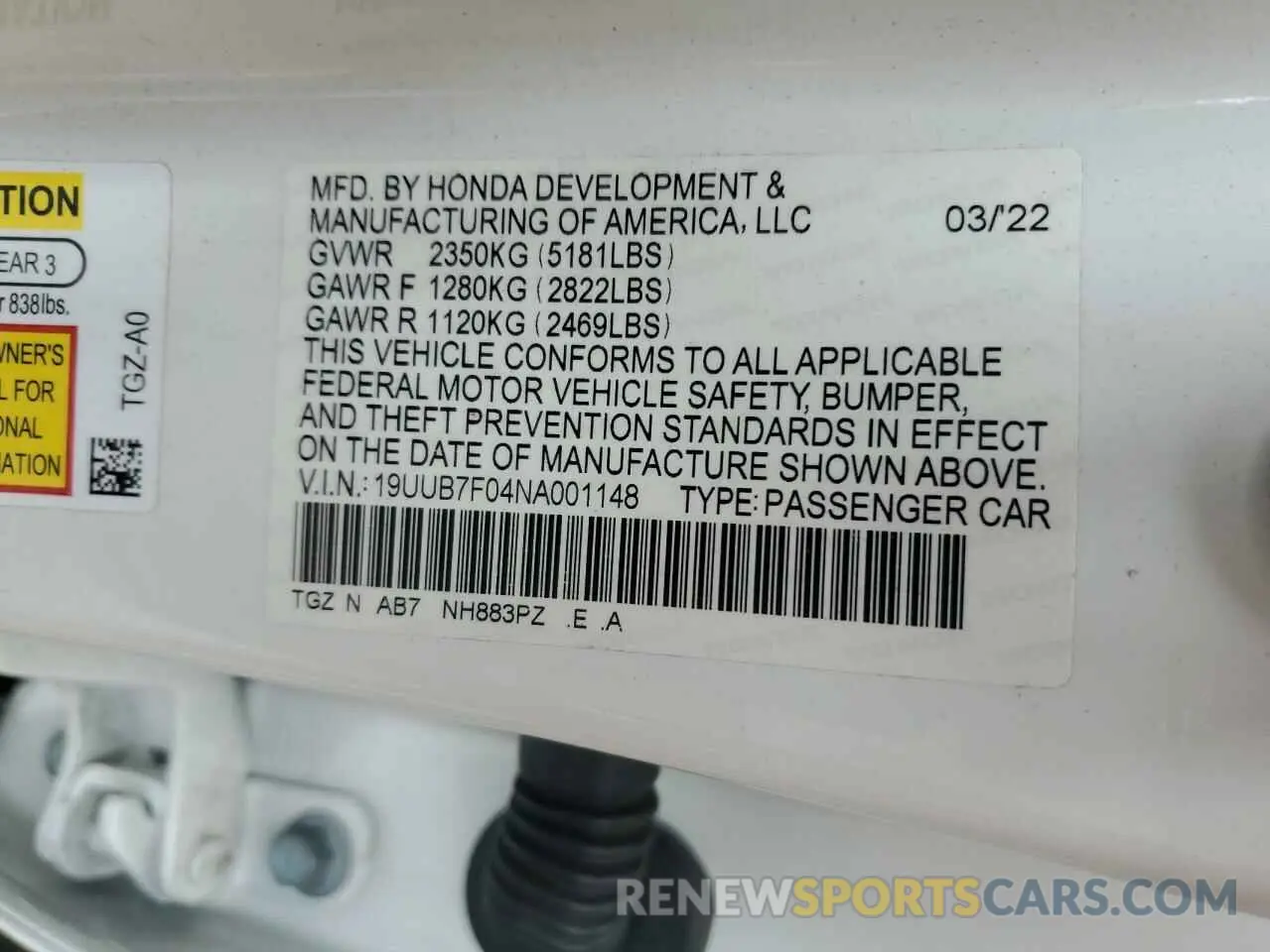 12 Photograph of a damaged car 19UUB7F04NA001148 ACURA TLX 2022