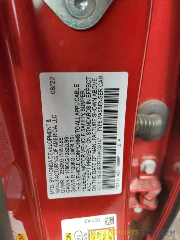 12 Фотография поврежденного автомобиля 19UUB7F07NA002147 ACURA TLX 2022