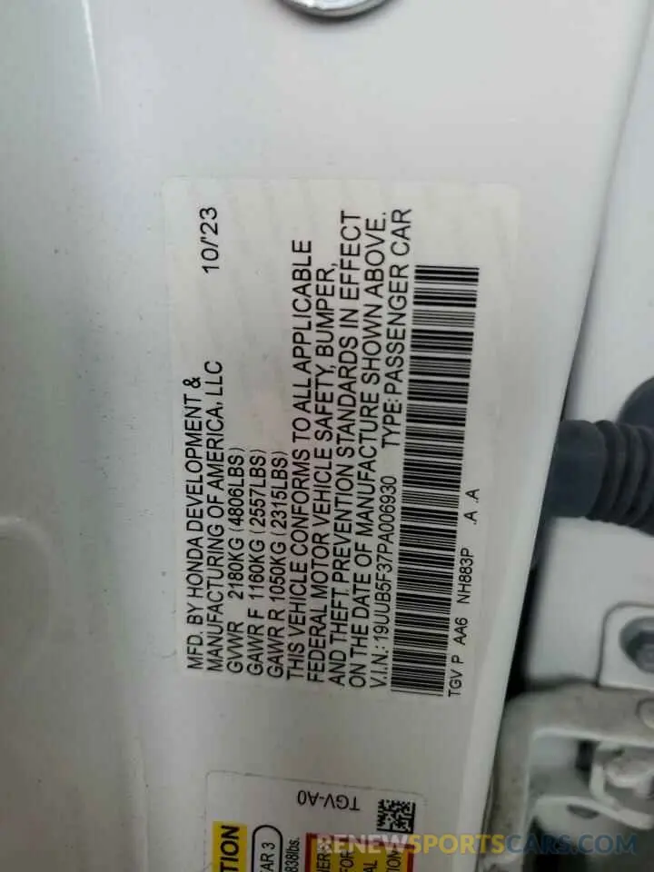 13 Photograph of a damaged car 19UUB5F37PA006930 ACURA TLX 2023