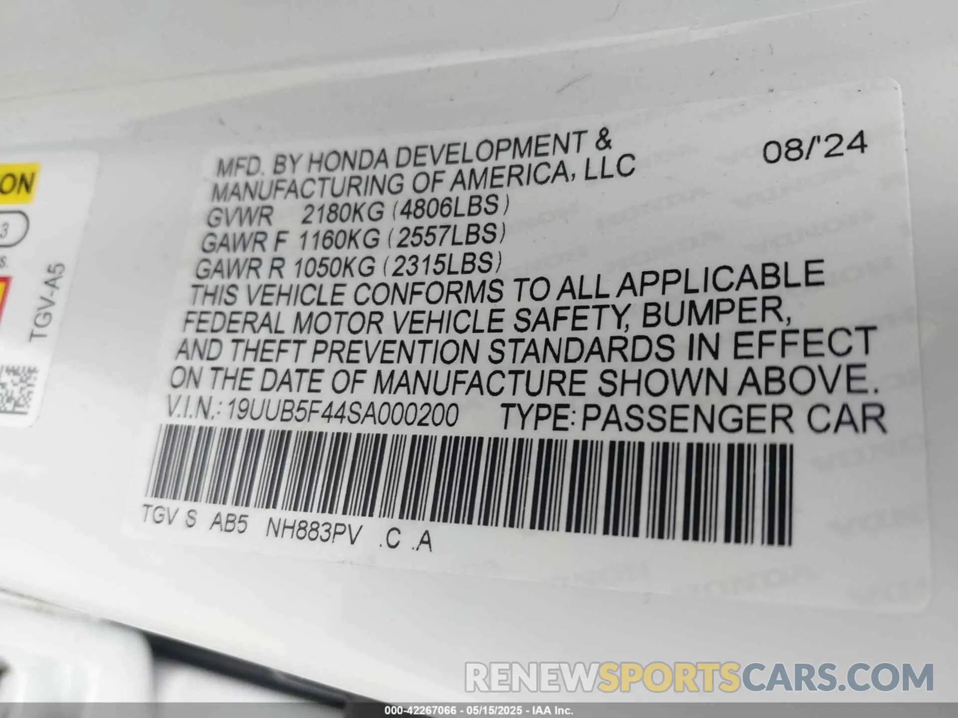 9 Photograph of a damaged car 19UUB5F44SA000200 ACURA TLX 2025