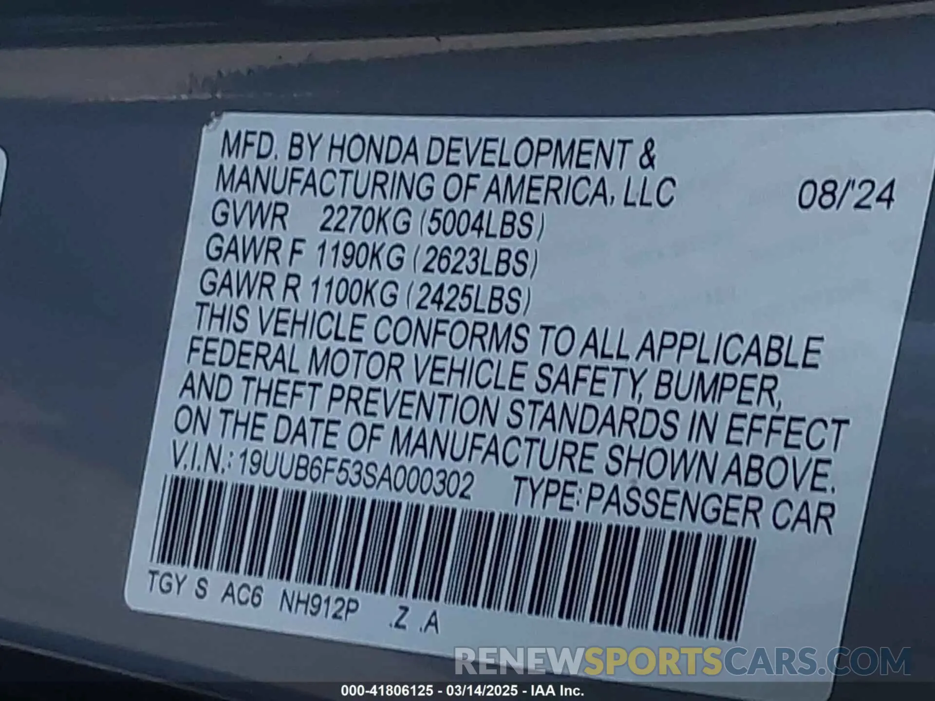 9 Photograph of a damaged car 19UUB6F53SA000302 ACURA TLX 2025