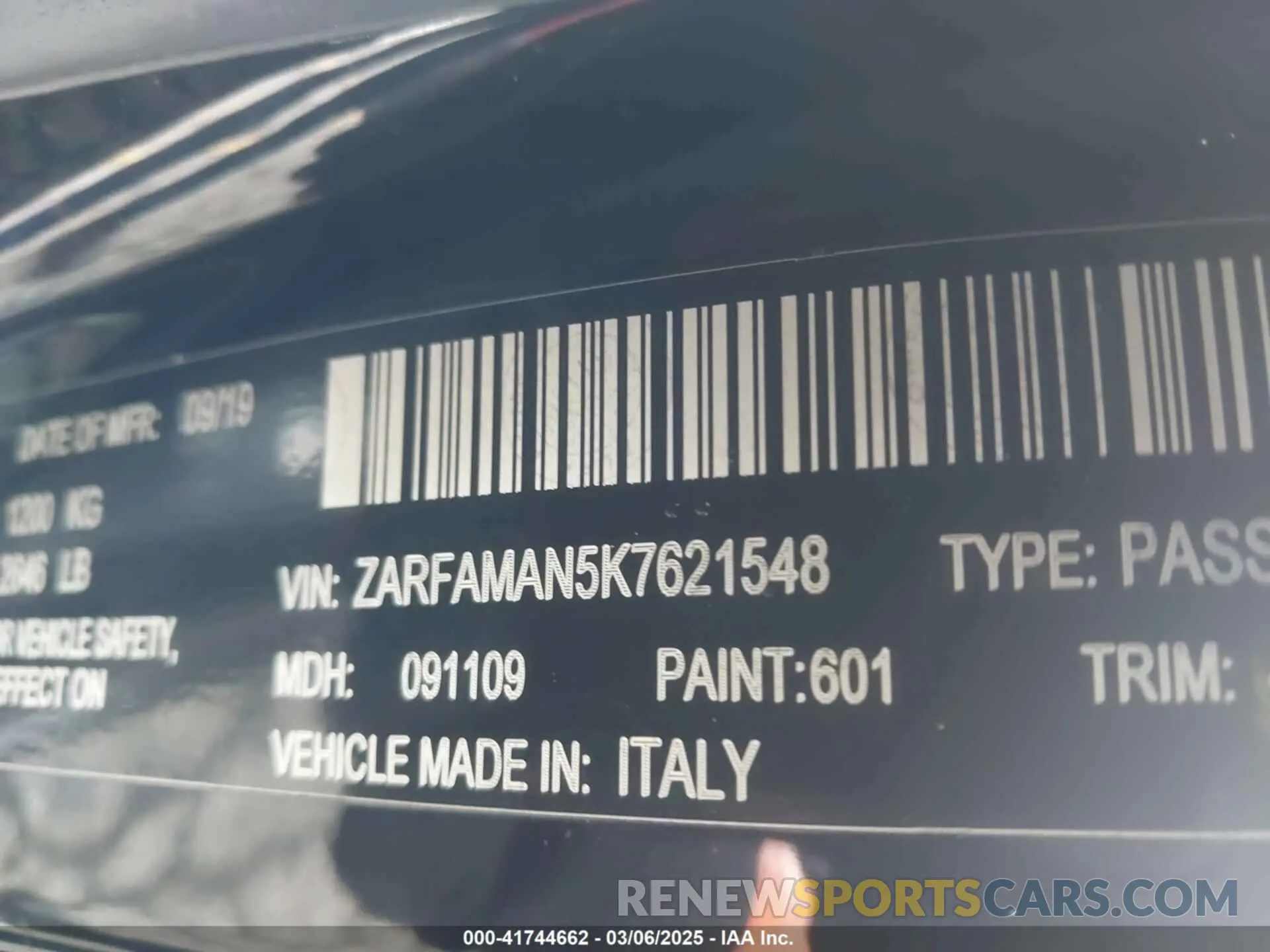 9 Фотография поврежденного автомобиля ZARFAMAN5K7621548 ALFA ROMEO GIULIA 2019