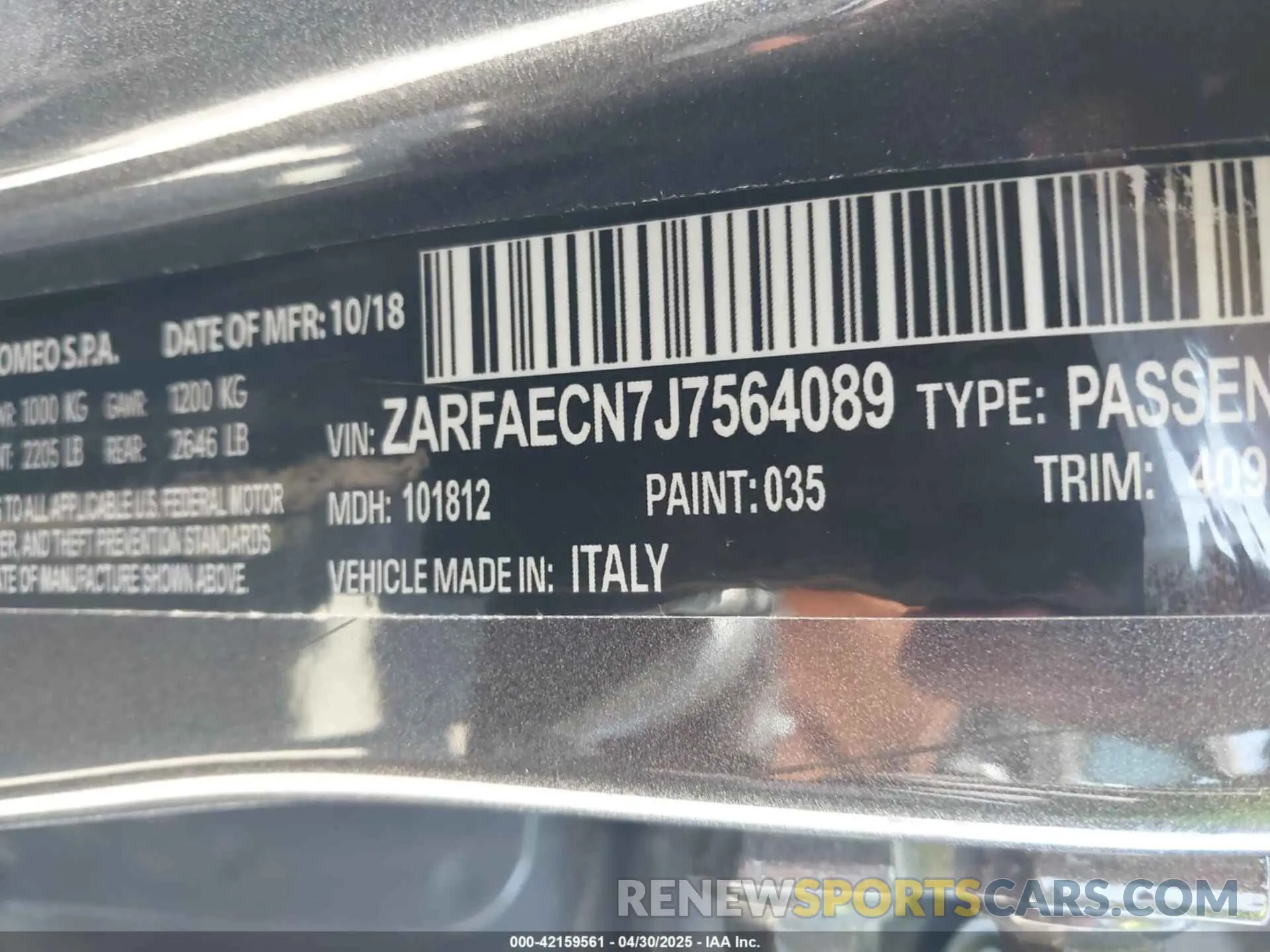 9 Photograph of a damaged car ZARFAMAN2L7624277 ALFA ROMEO GIULIA 2020
