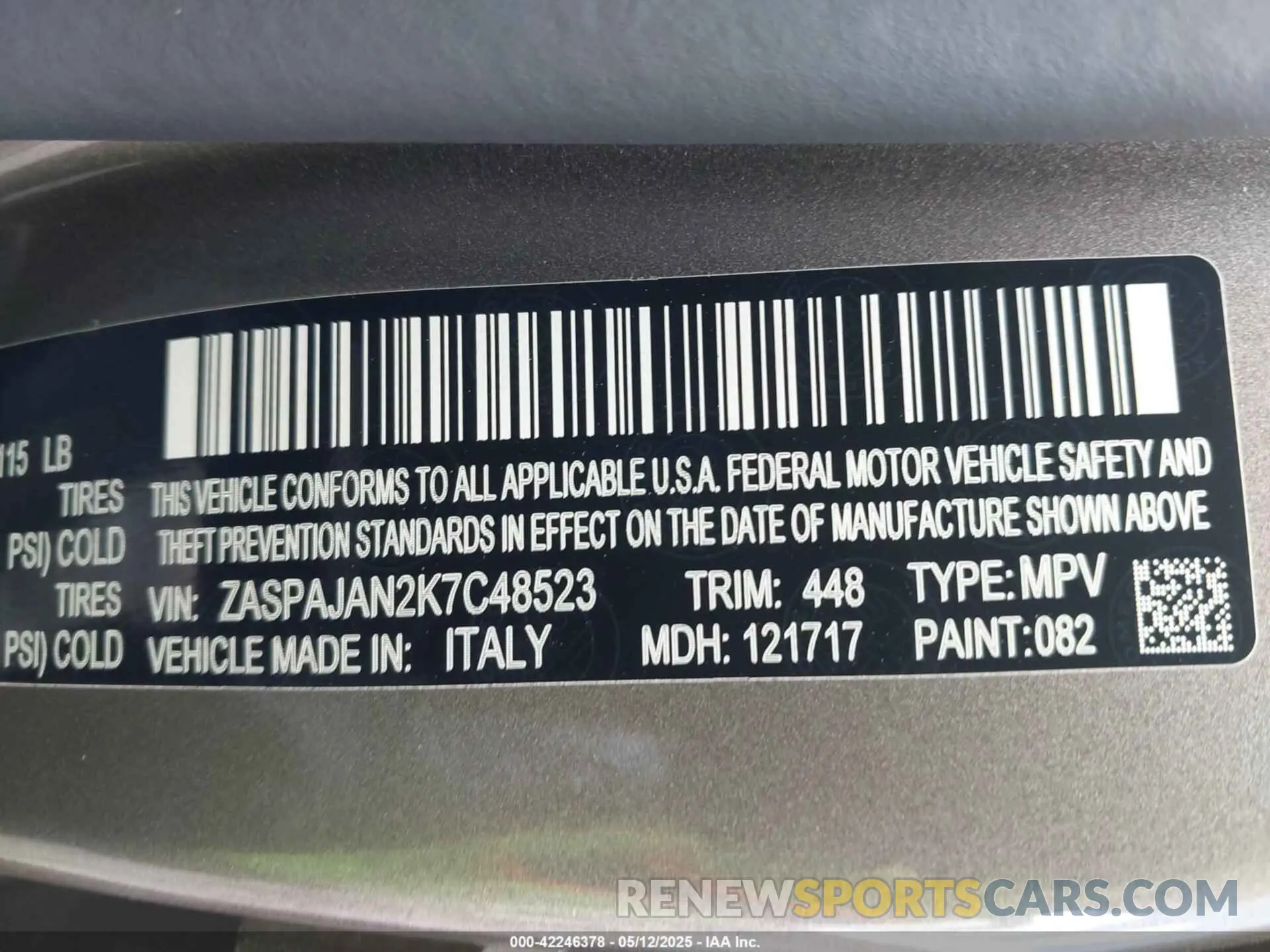 9 Photograph of a damaged car ZASPAJAN2K7C48523 ALFA ROMEO STELVIO 2019