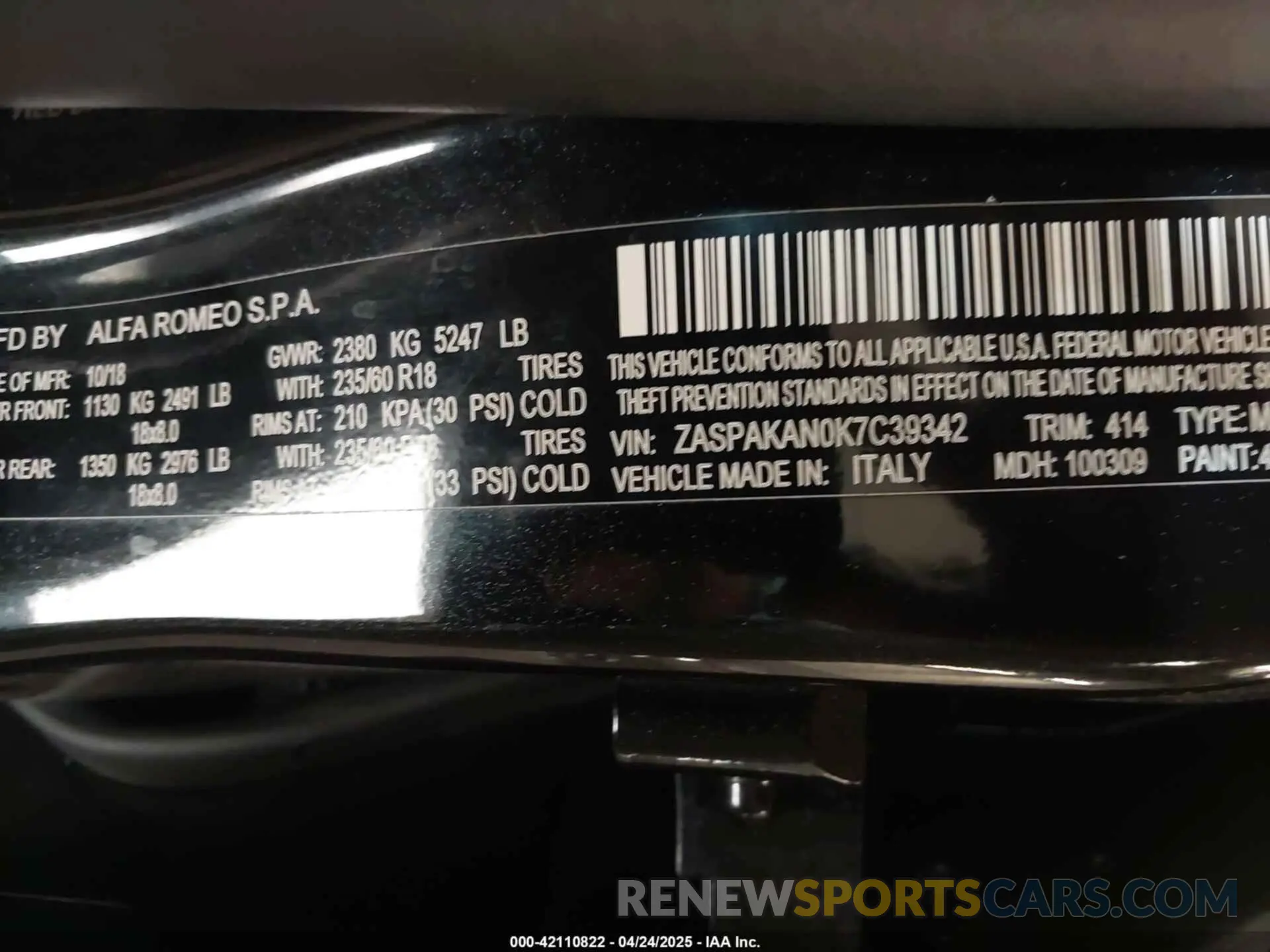 9 Фотография поврежденного автомобиля ZASPAKAN0K7C39342 ALFA ROMEO STELVIO 2019