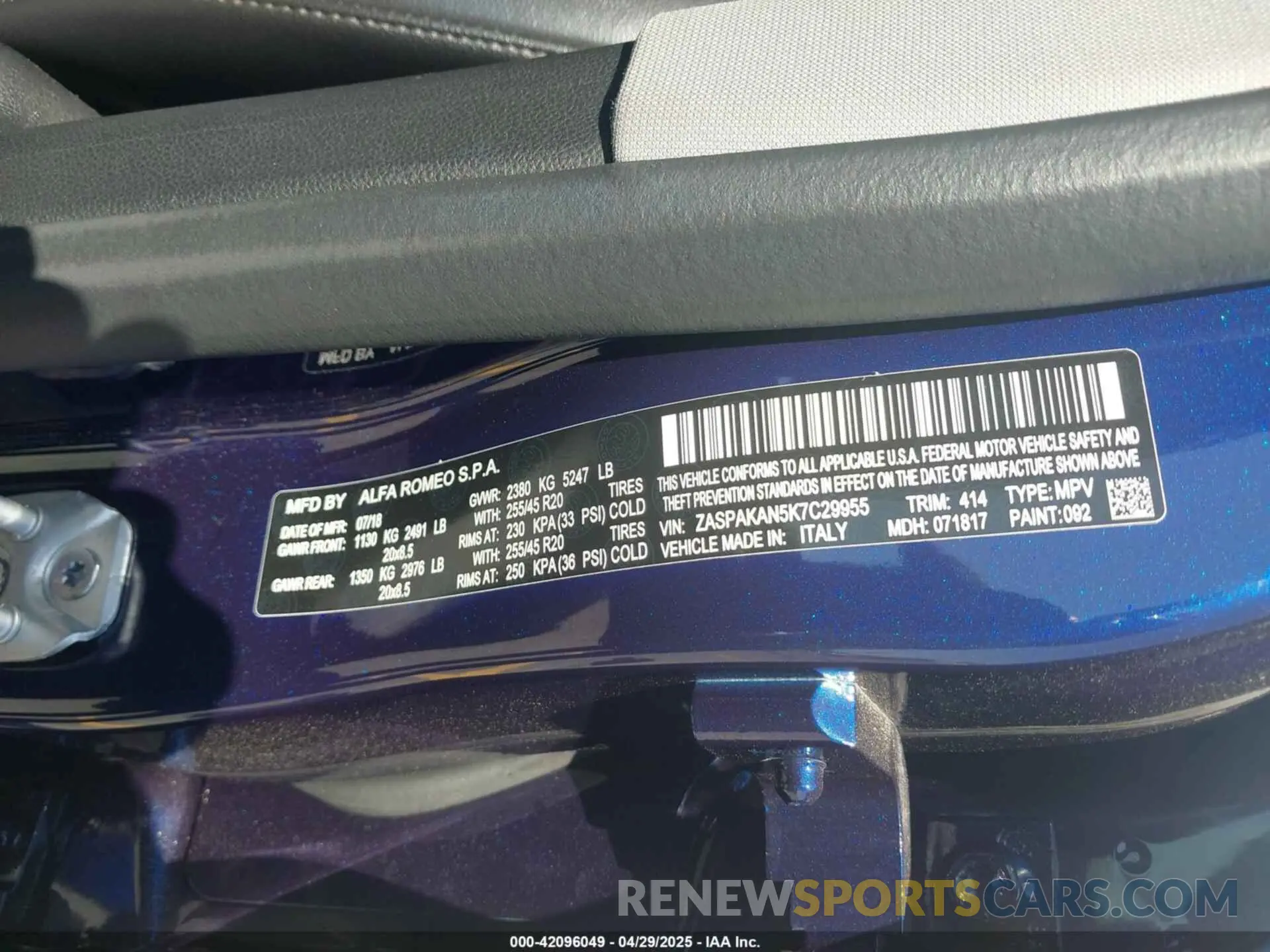 9 Фотография поврежденного автомобиля ZASPAKAN5K7C29955 ALFA ROMEO STELVIO 2019