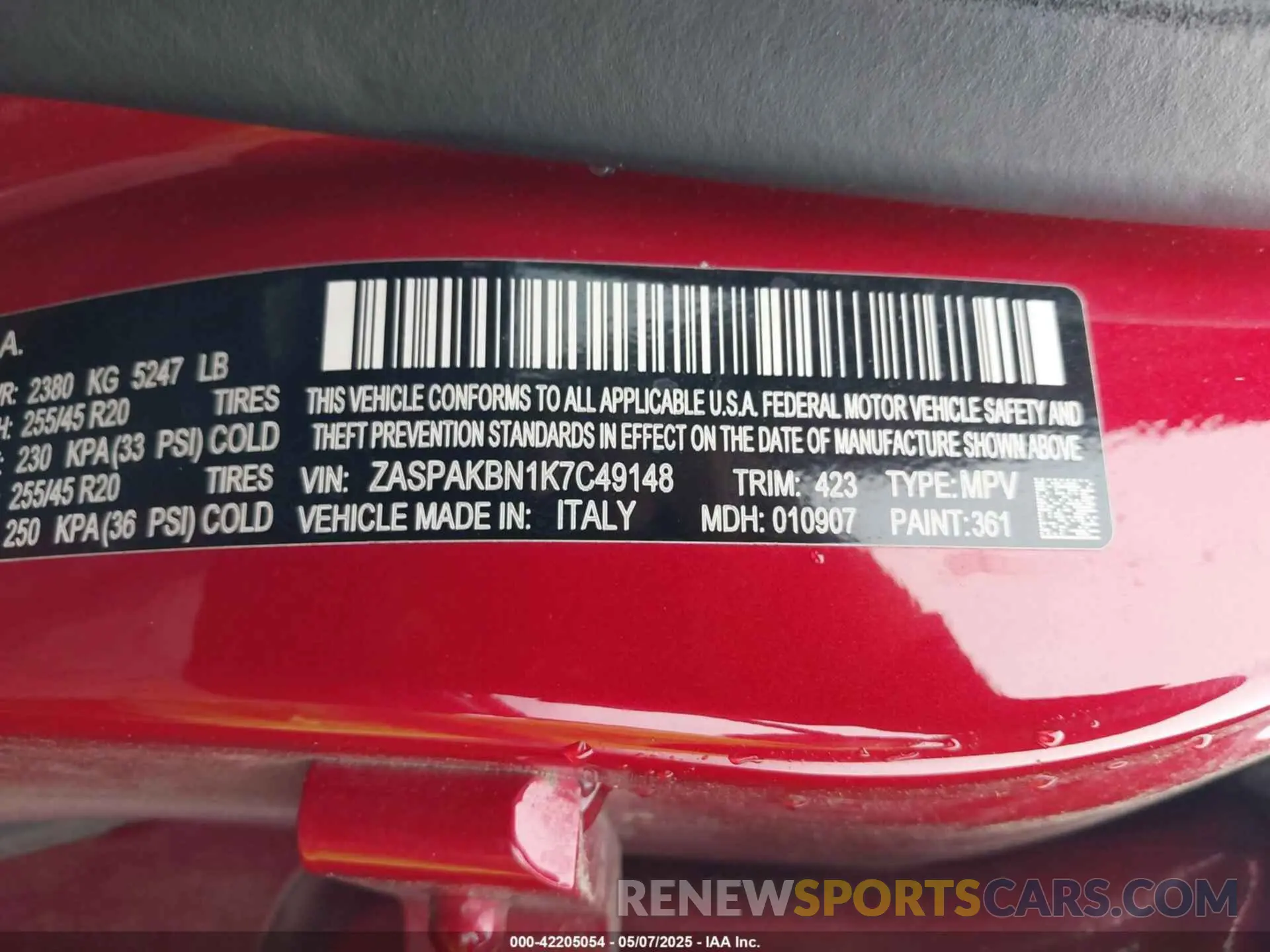 9 Photograph of a damaged car ZASPAKBN1K7C49148 ALFA ROMEO STELVIO 2019