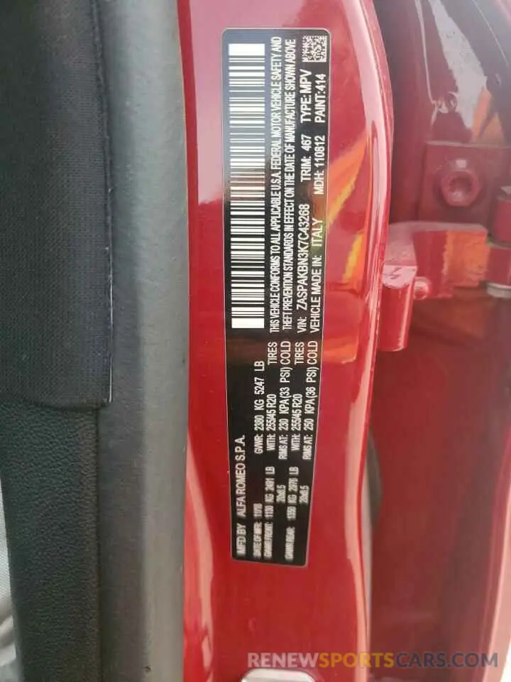 12 Photograph of a damaged car ZASPAKBN3K7C43268 ALFA ROMEO STELVIO 2019