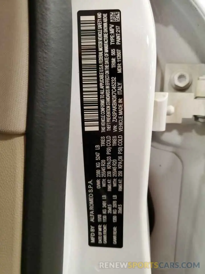 14 Photograph of a damaged car ZASPAKBN3K7C45232 ALFA ROMEO STELVIO 2019