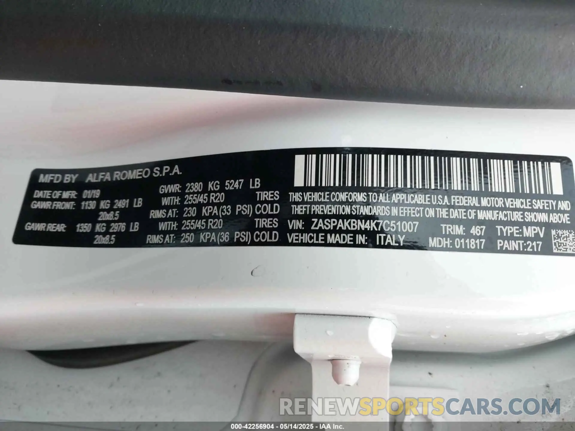 9 Photograph of a damaged car ZASPAKBN4K7C51007 ALFA ROMEO STELVIO 2019