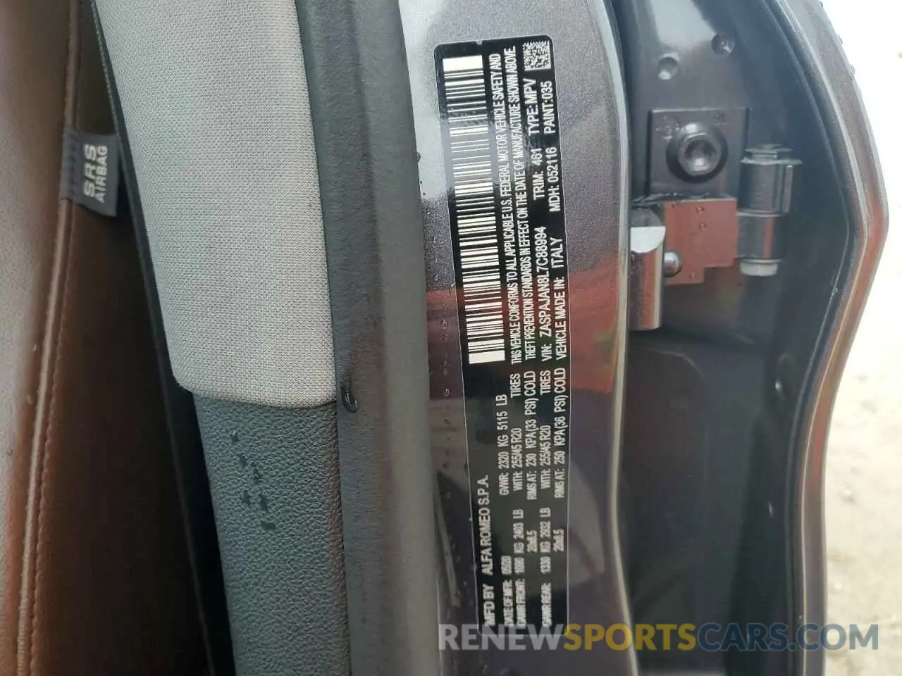 13 Photograph of a damaged car ZASPAJAN8L7C88994 ALFA ROMEO STELVIO 2020