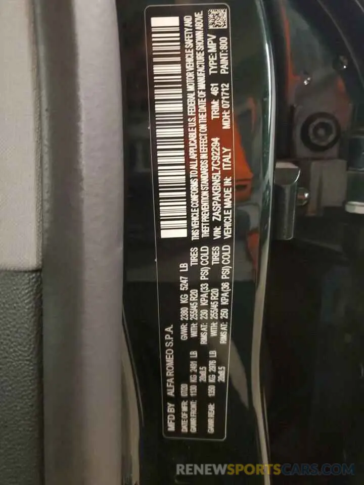 13 Photograph of a damaged car ZASPAKBN5L7C92294 ALFA ROMEO STELVIO 2020