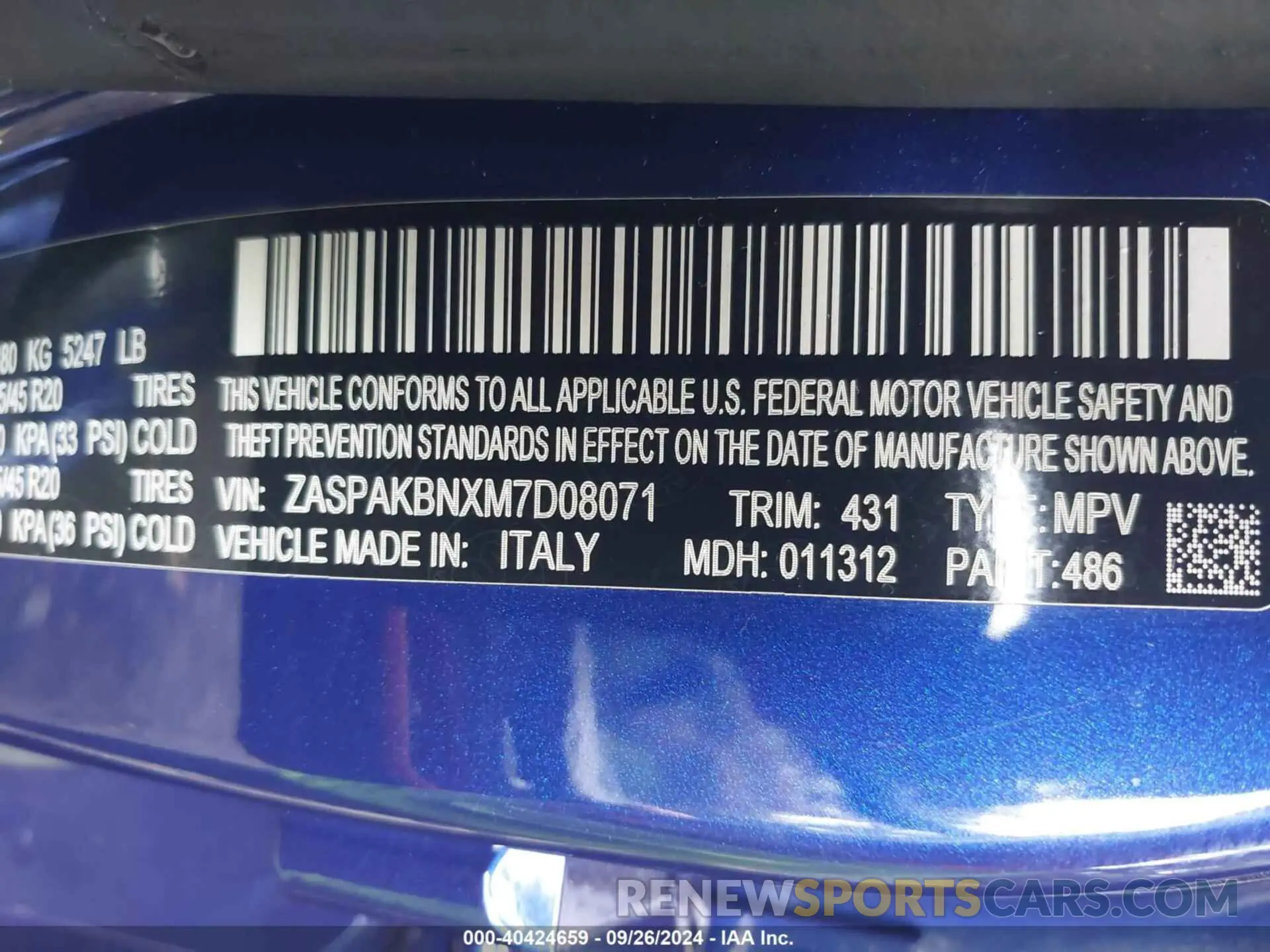 9 Photograph of a damaged car ZASPAKBNXM7D08071 ALFA ROMEO STELVIO 2021