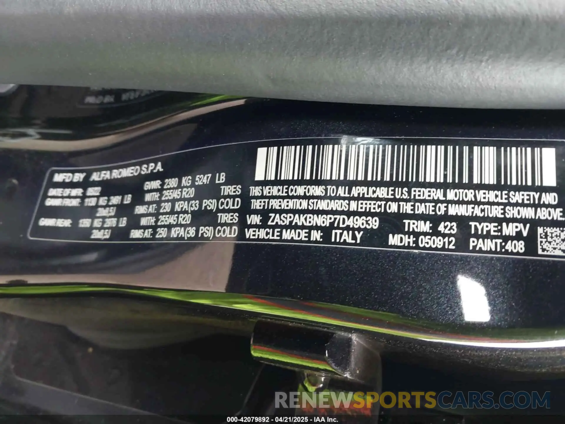 9 Photograph of a damaged car ZASPAKBN6P7D49639 ALFA ROMEO STELVIO 2023