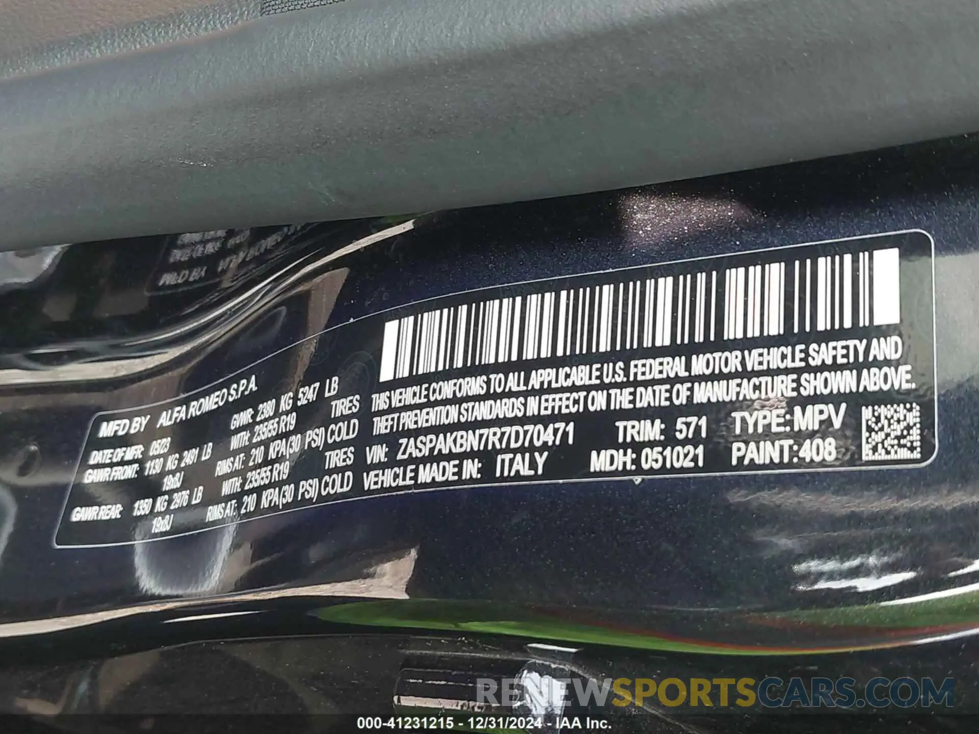 9 Photograph of a damaged car ZASPAKBN7R7D70471 ALFA ROMEO STELVIO 2024