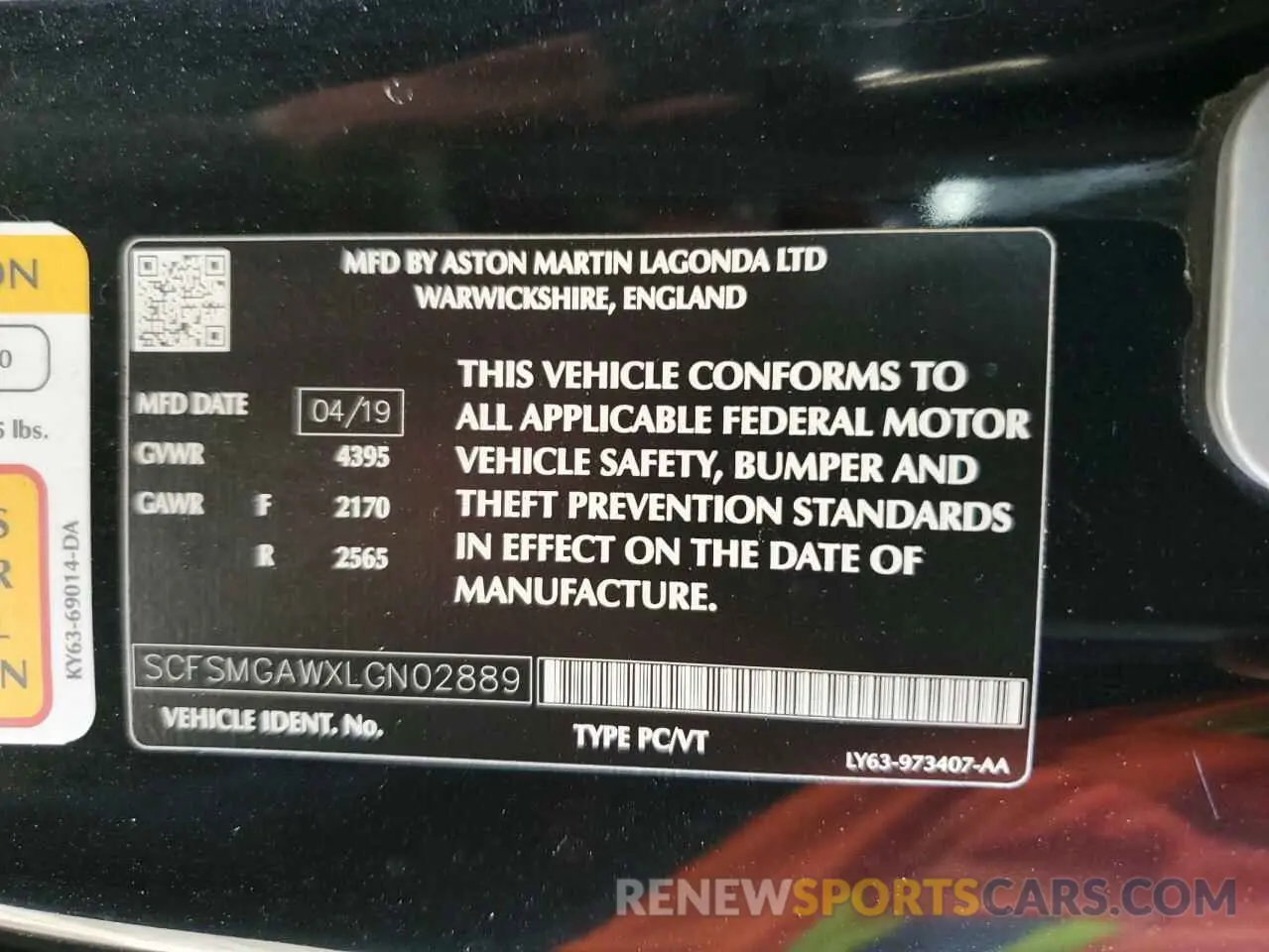 13 Photograph of a damaged car SCFSMGAWXLGN02889 ASTON MARTIN ALL MODELS 2020