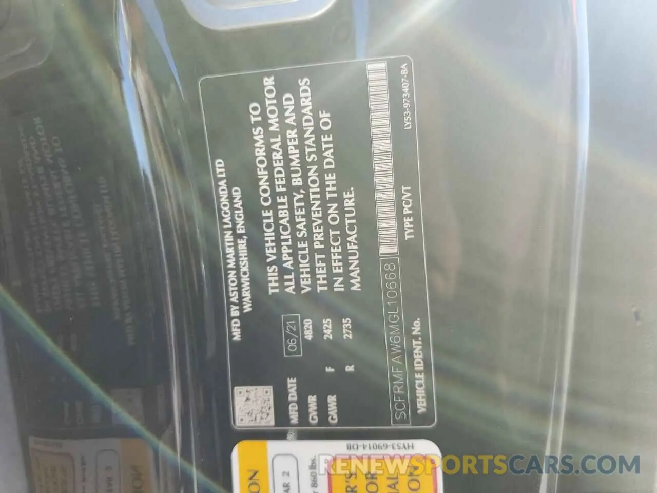 13 Photograph of a damaged car SCFRMFAW6MGL10668 ASTON MARTIN ALL MODELS 2021