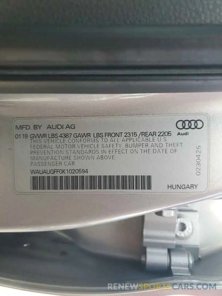 13 Фотография поврежденного автомобиля WAUAUGFF0K1020594 AUDI A3 2019