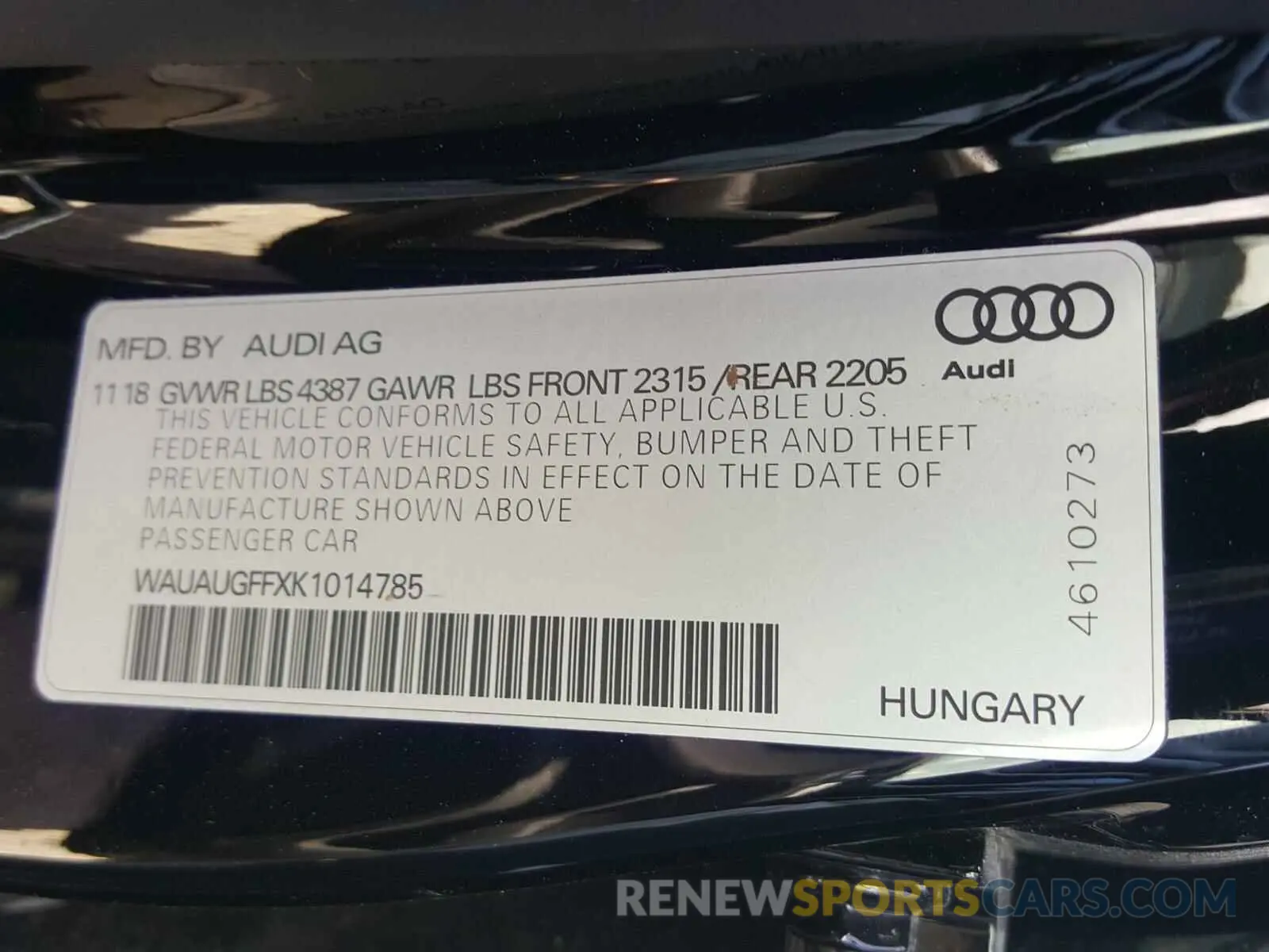10 Photograph of a damaged car WAUAUGFFXK1014785 AUDI A3 2019