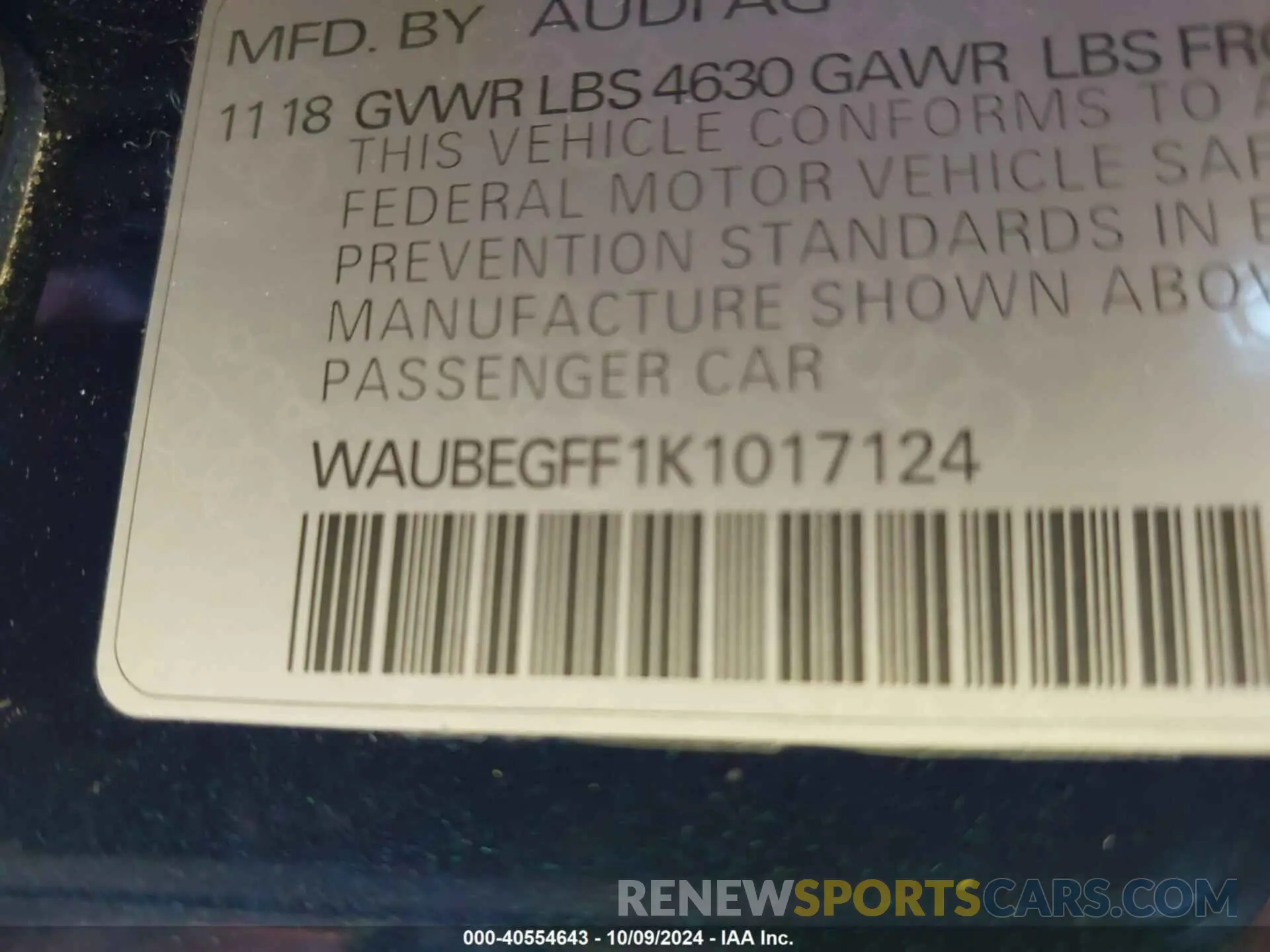 9 Фотография поврежденного автомобиля WAUBEGFF1K1017124 AUDI A3 2019