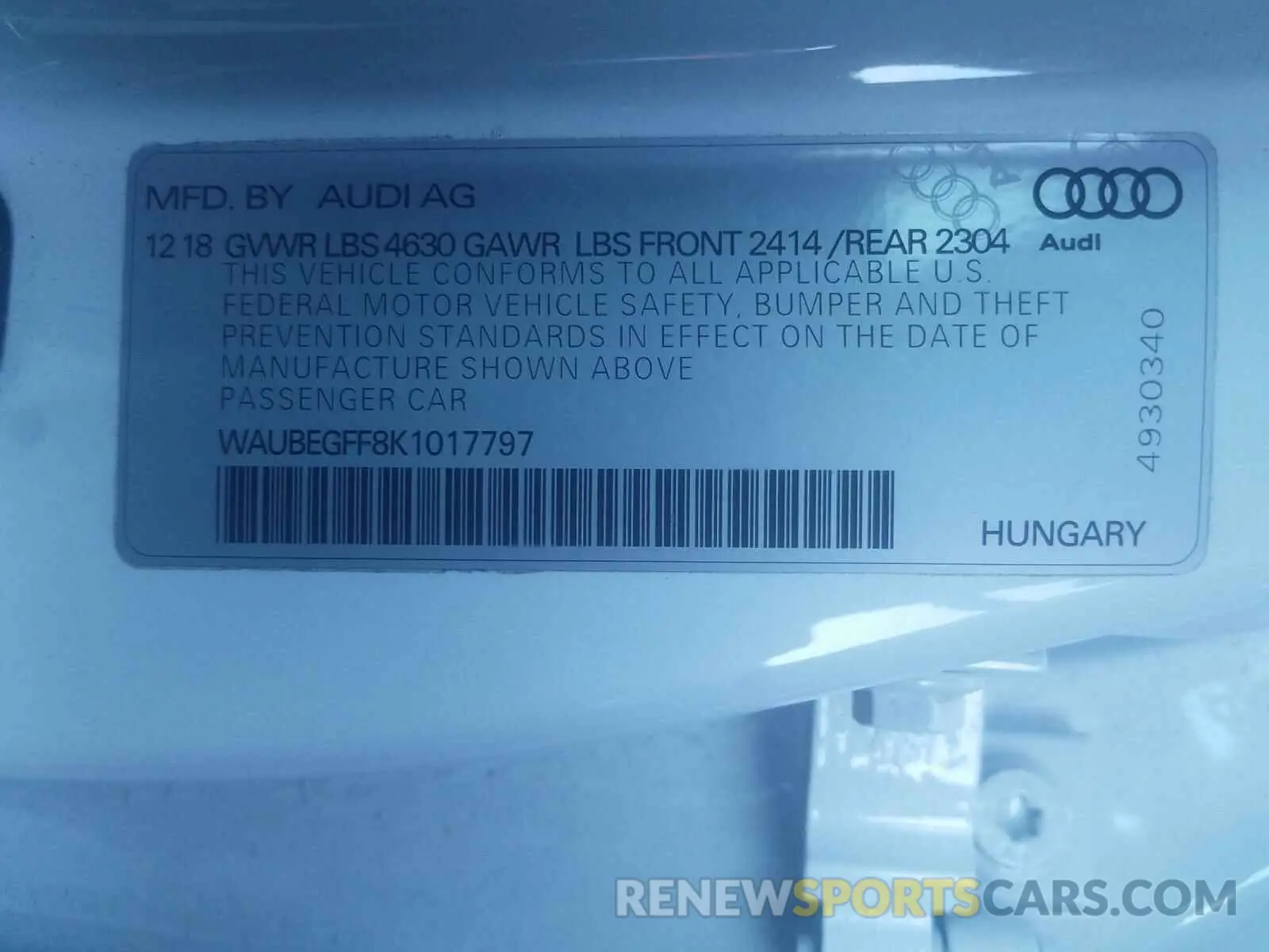 10 Photograph of a damaged car WAUBEGFF8K1017797 AUDI A3 2019